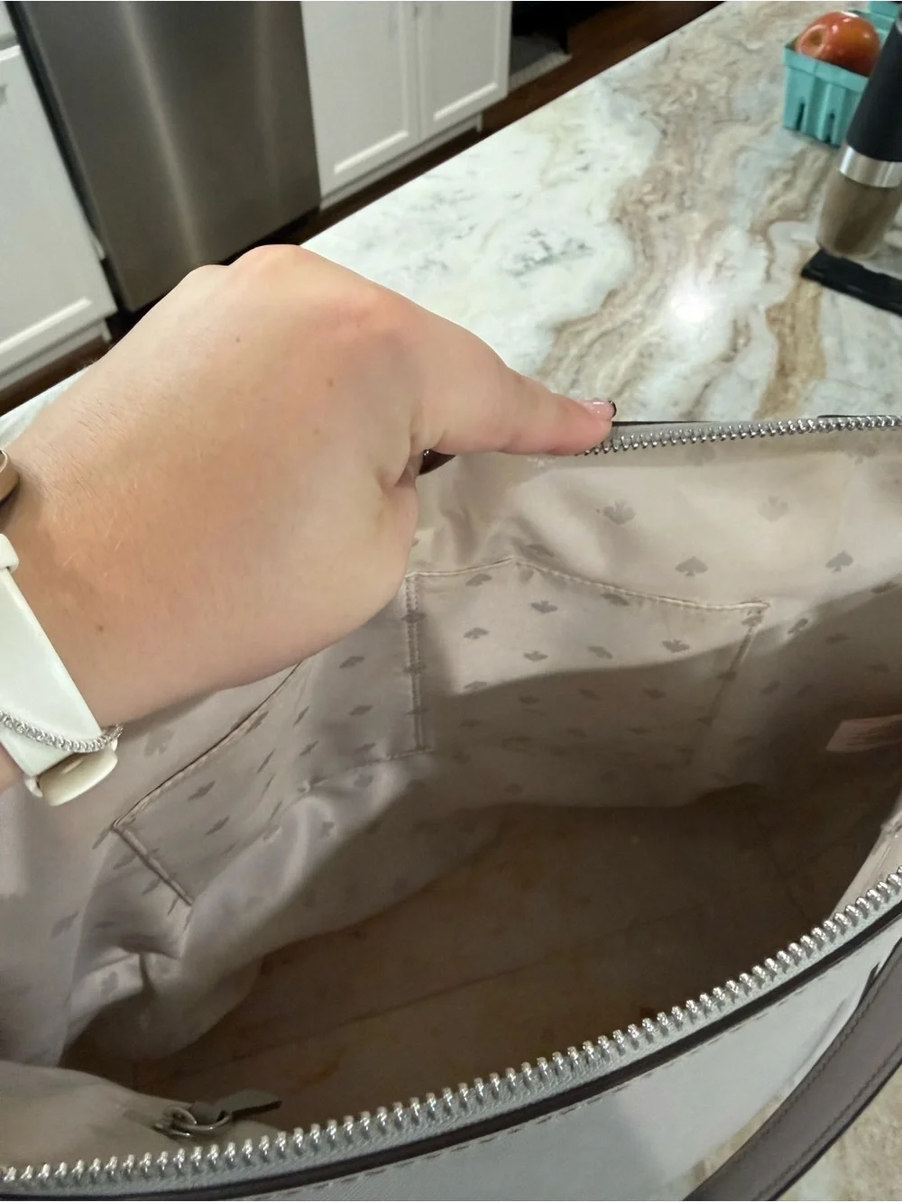 kate spade Light Gray Leather Tote with Front Zip Pocket